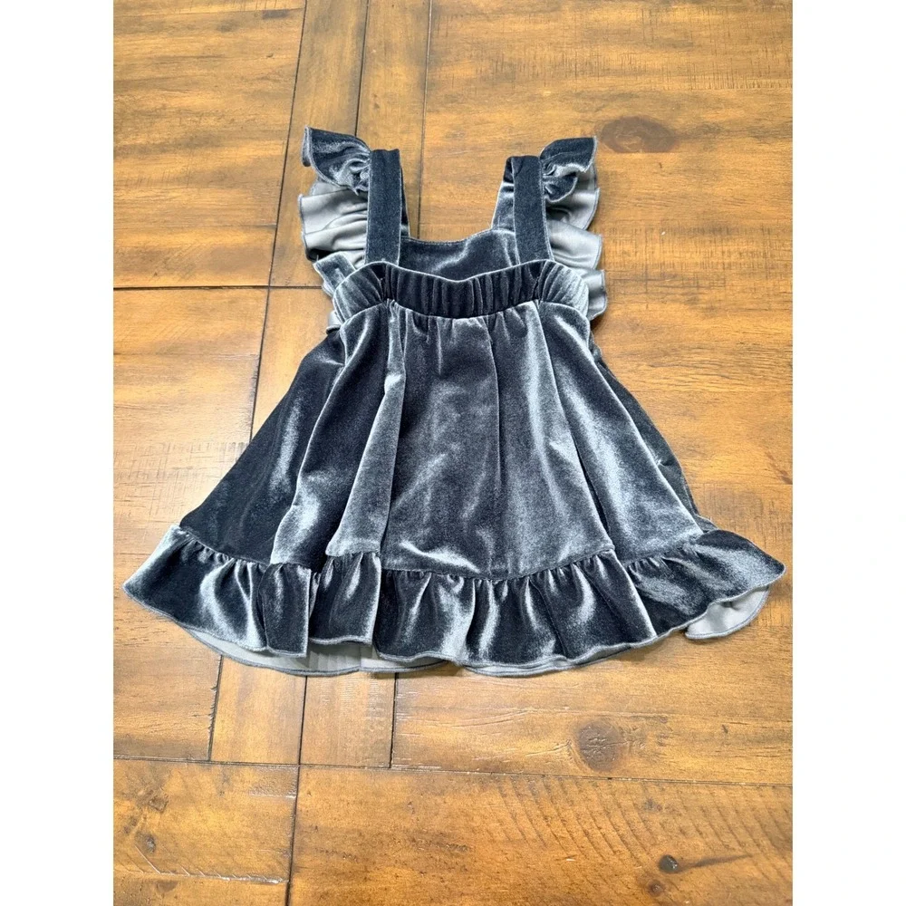 Ollie Jay Blue Velvet Ruffle Dress Toddler Girls 18/24M Holiday Party Special